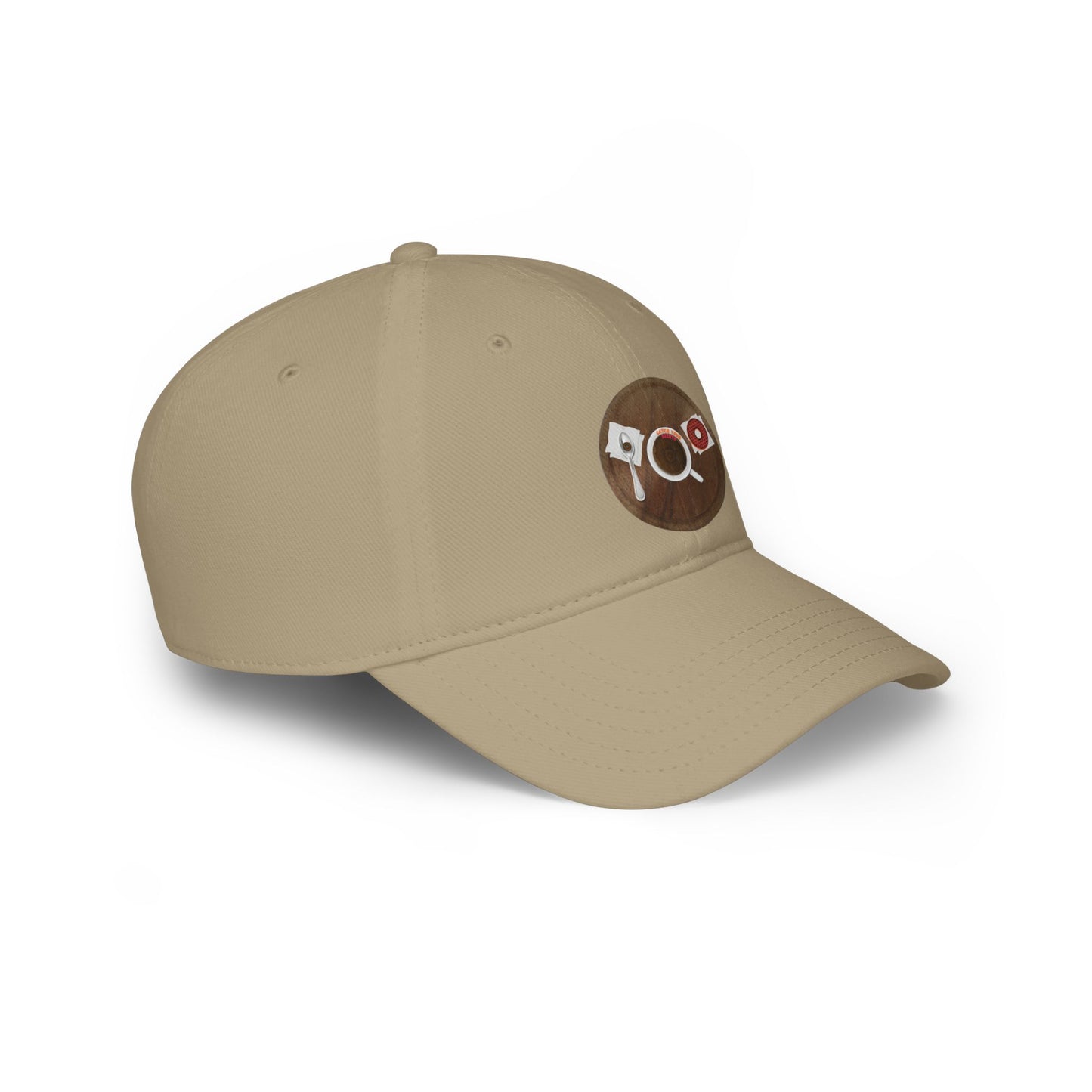 Lumpy Donut Baseball Cap - "Coffee w/my Donuts Cap" - wooden table donut w/