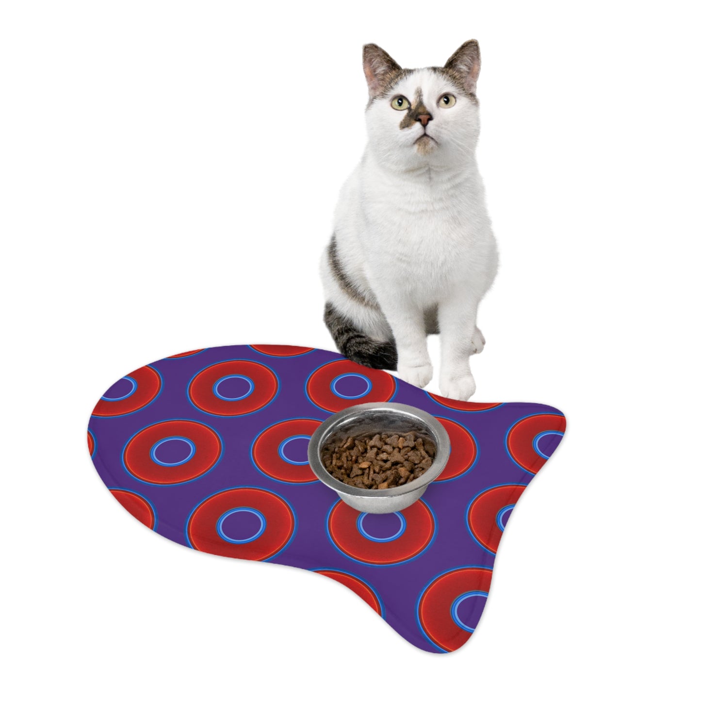 Wendy's Lumpy Pet Feed Mat - vivid red donuts w/purple background