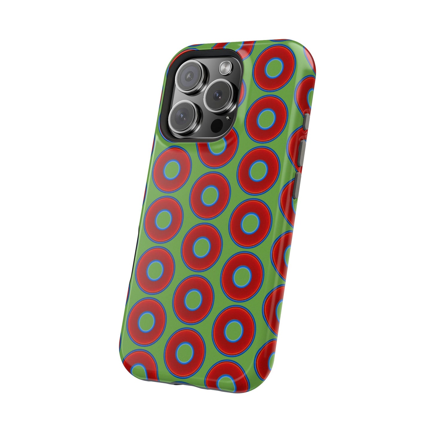 Magnetic Tough Donut Case - red vivid donut print w/light green background