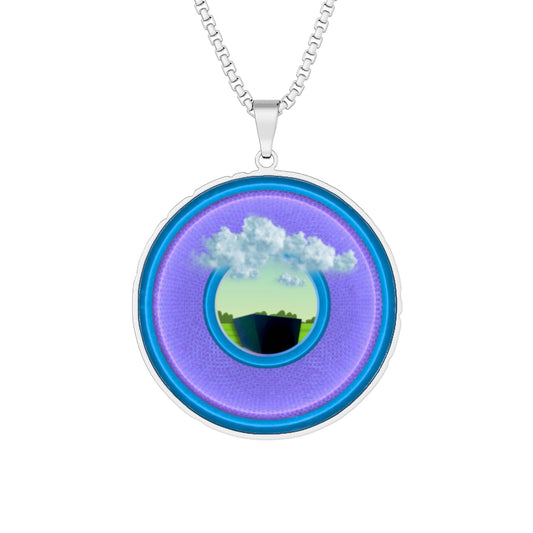 Lump's Heady Donut Necklace - 1" x 1" Stainless Steel Pendant - "Got Rhombus Donut Pendants?" - purple/light blue rustic donut - variant 4
