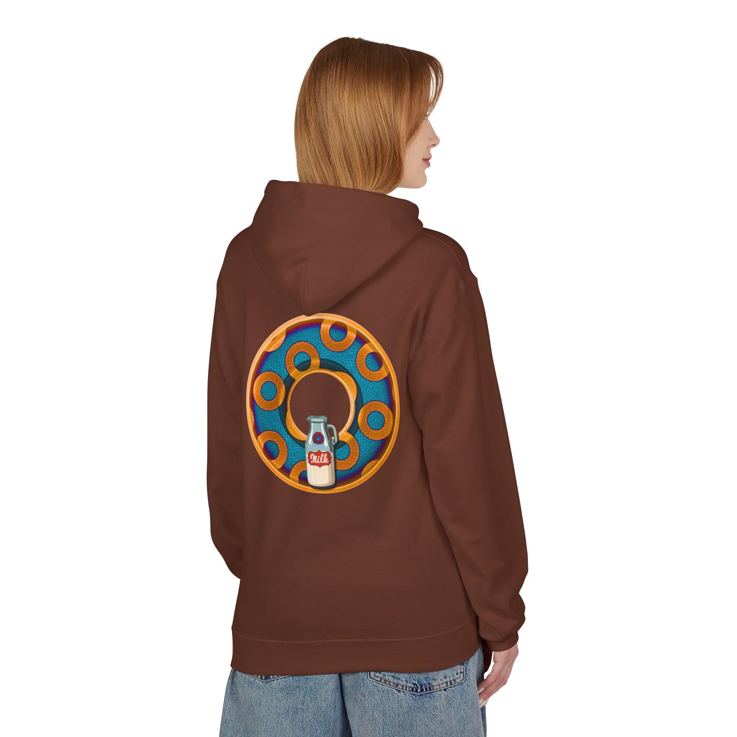 Fleece Harry Hoodies [Midweight Soft-style] - "Wooked Cream Dairy - YEMSG Donut" - blue/orange rustic paradox donut - variant 4