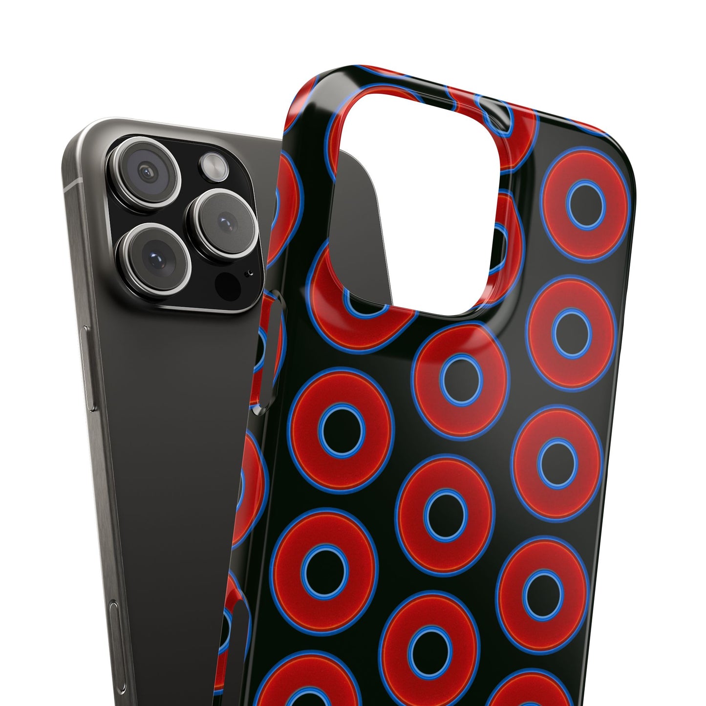 Lumpy Donut Snap Case - red vivid donut print w/midnight moss green background