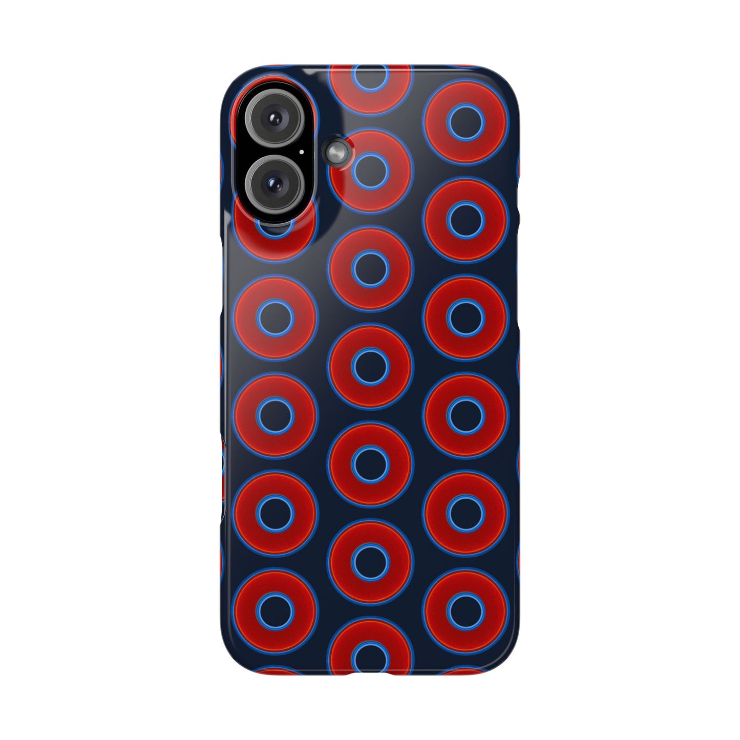 Lumpy Donut Snap Case - red vivid donut print w/midnight teal blue background