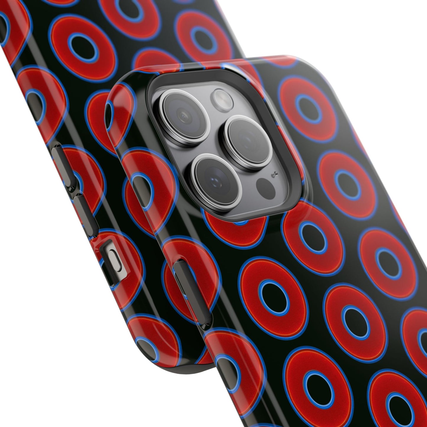 Impact-Resistant Lumpy Donut Case - red vivid donut print w/midnight moss background