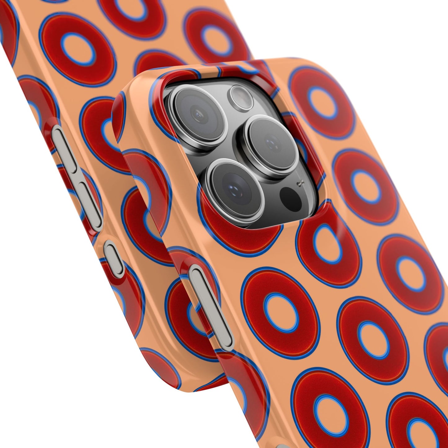 Lumpy Donut Snap Case - red vivid donut print w/peach background