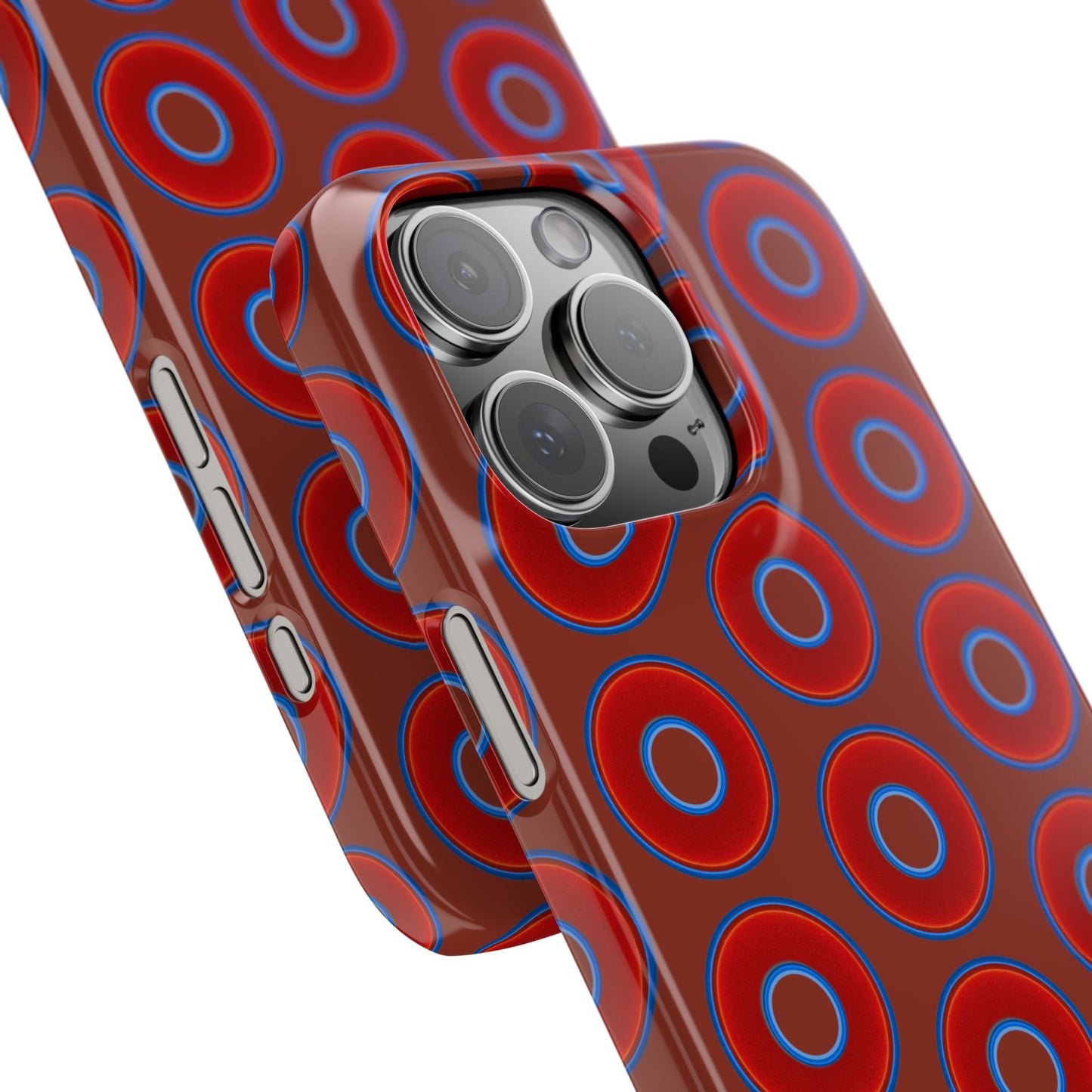 Lumpy Donut Snap Case - red vivid donut print w/burnt umber background
