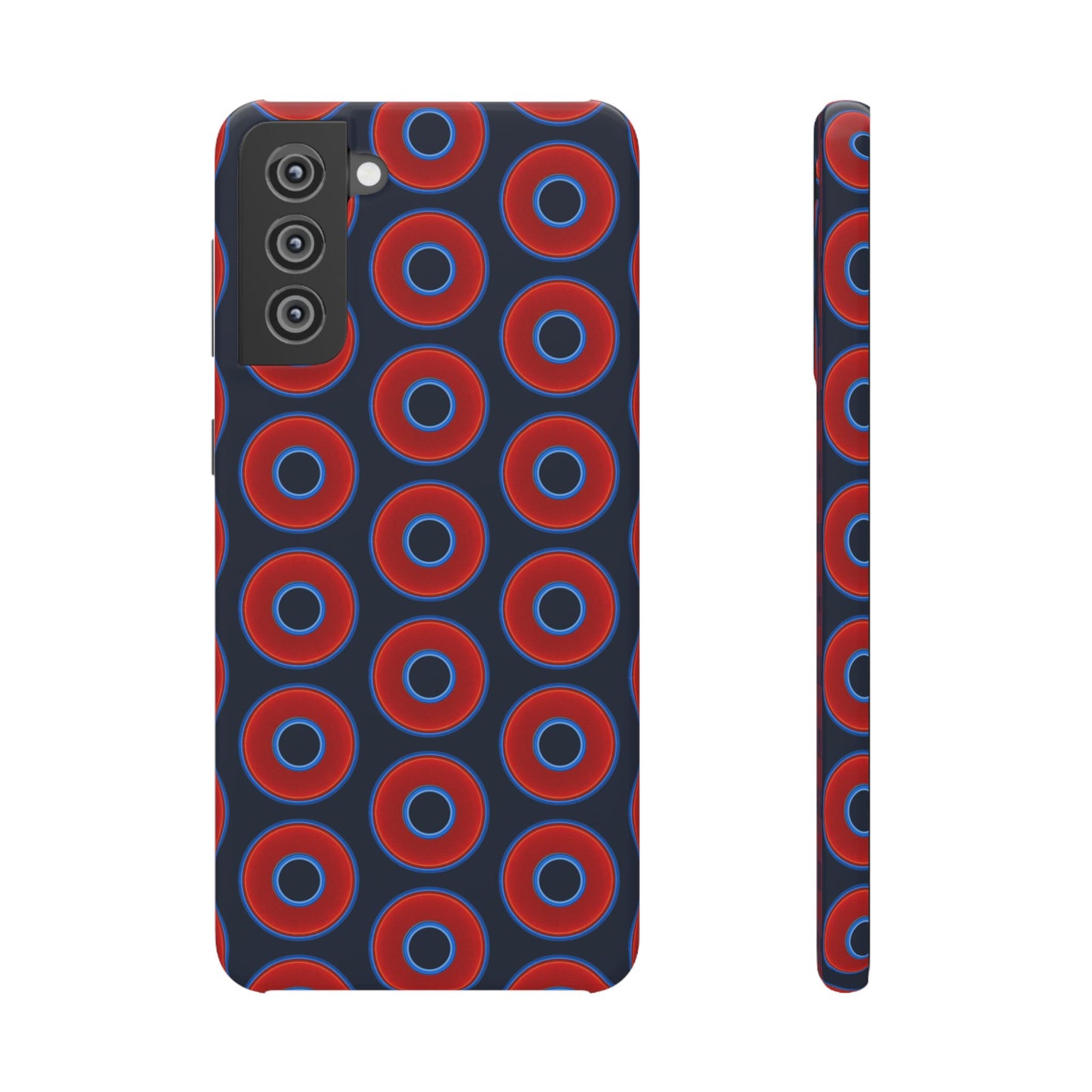 Lumpy Donut Snap Case - red vivid donut print w/midnight teal blue background