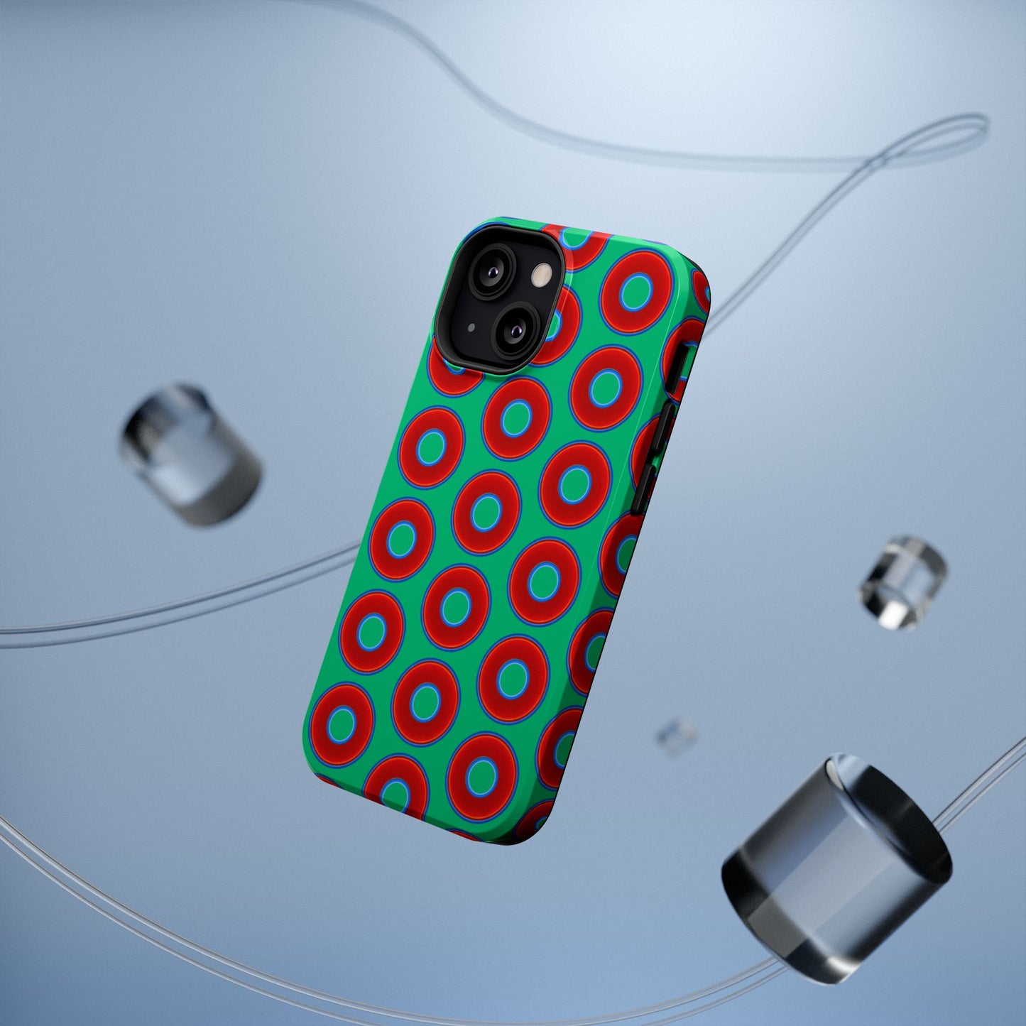 Impact-Resistant Lumpy Donut Case - red vivid donut print w/jade green background