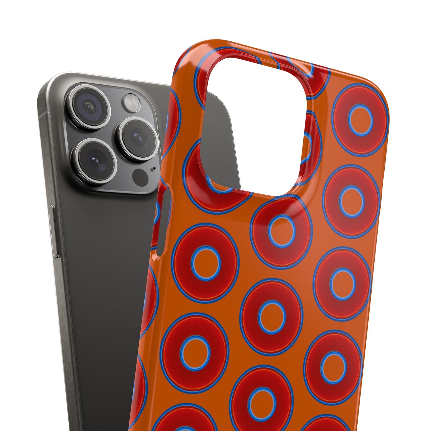 Lumpy Donut Snap Case - red vivid donut print w/dark orange background