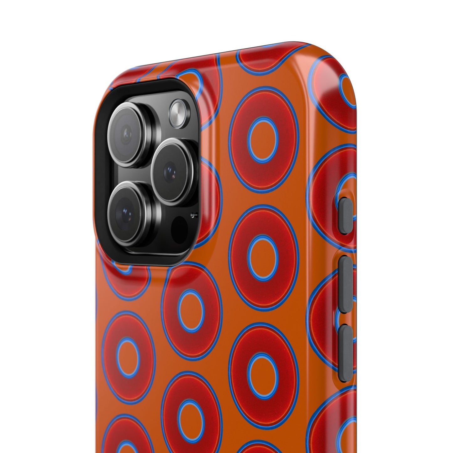 Impact-Resistant Lumpy Donut Case - red vivid donut print w/dark orange background
