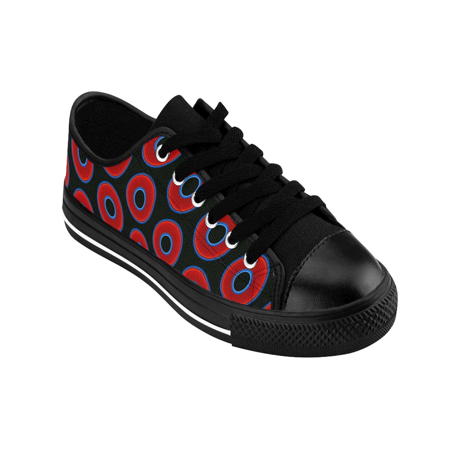 Men's Cushiony Convectors - Low Top - large red vivid donut print w/midnight moss green background