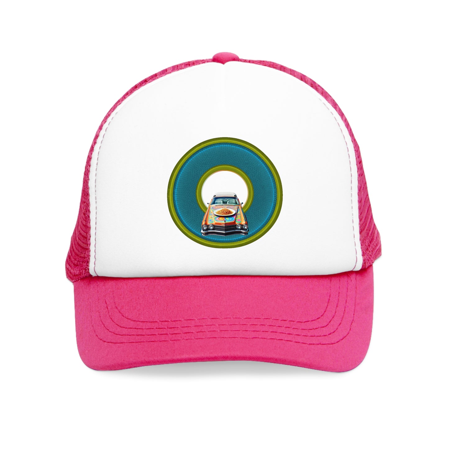 Lumpy Trucker Hat - "Cadillac Rainbows & Eating on the Run" - variant 3 - dark turquoise / olive green donut
