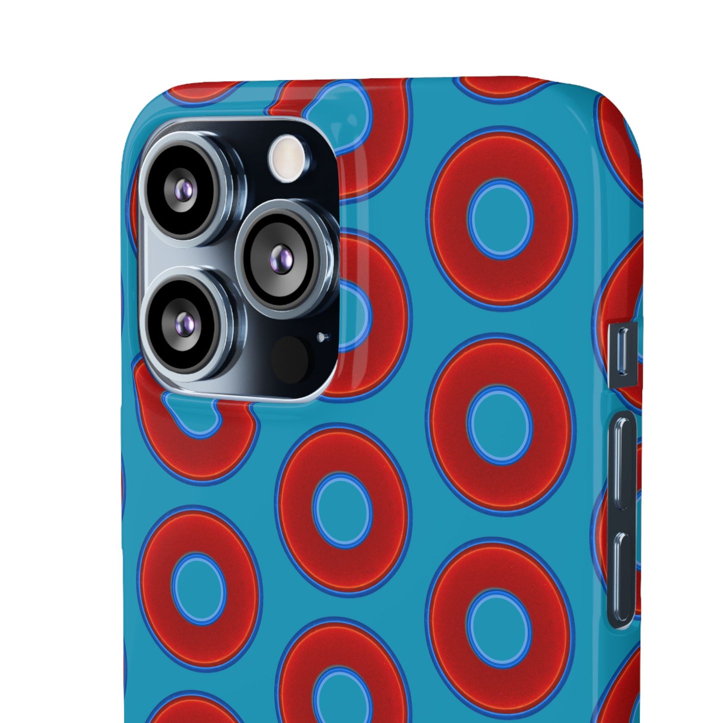 Lumpy Donut Snap Case - red vivid donut print w/aquamarine blue background