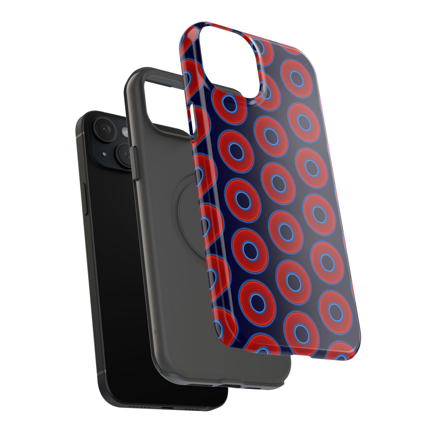 Impact-Resistant Lumpy Donut Case - red vivid donut print w/midnight blue background