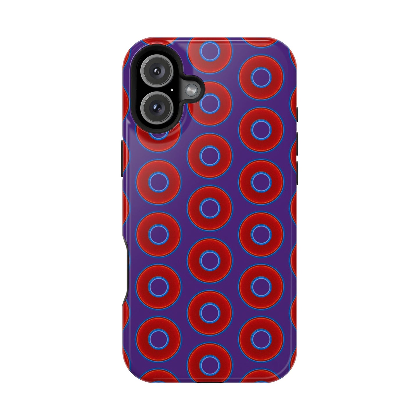 Impact-Resistant Lumpy Donut Case - red vivid donut print w/dark purple background