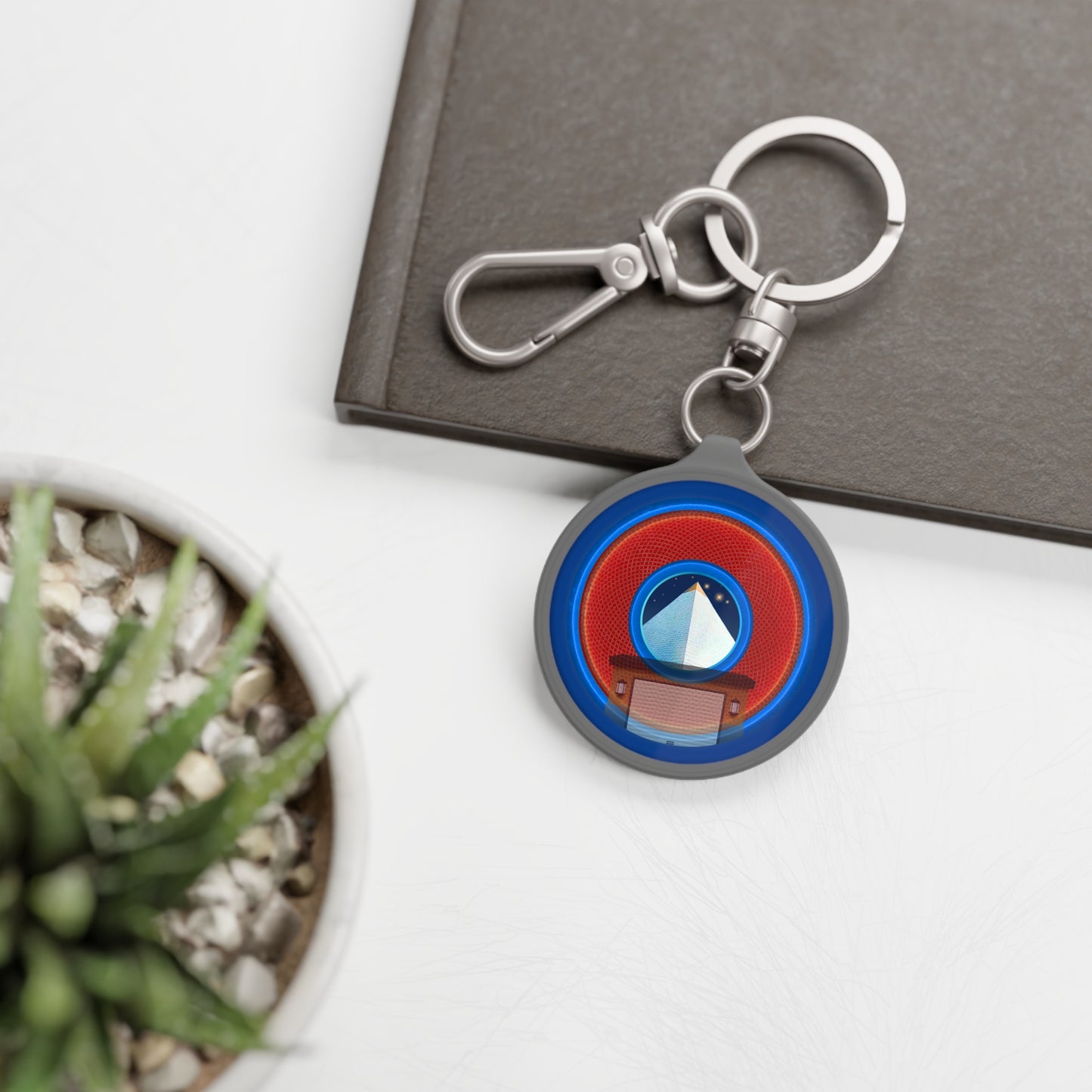 Lumpy Donut Keychain - "Limestone Donuts so Large" - series 1.0 - variant 2 - red/blue donut w/garage