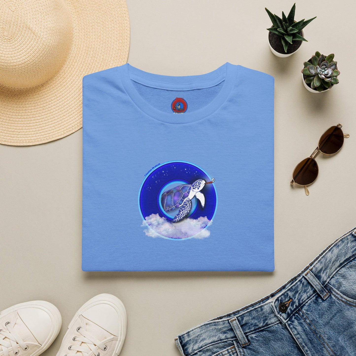 Classic Donut Tee - Unisex Soft-Style - "Clueless Wallob's Donuts" - vivid blue sky donut