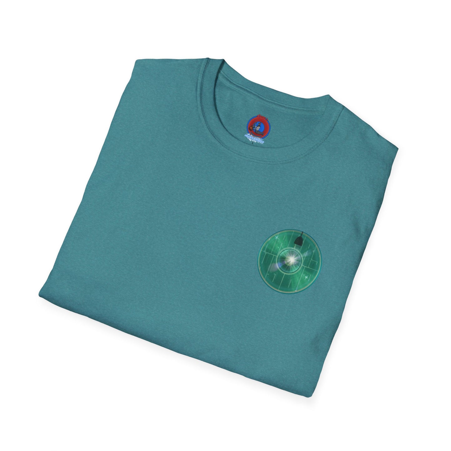 Classic Donut Tee - Unisex Soft-Style - "Harry's Hoodlum Donut" - series 1.0  - variant 4 - lights on/green donut(s)