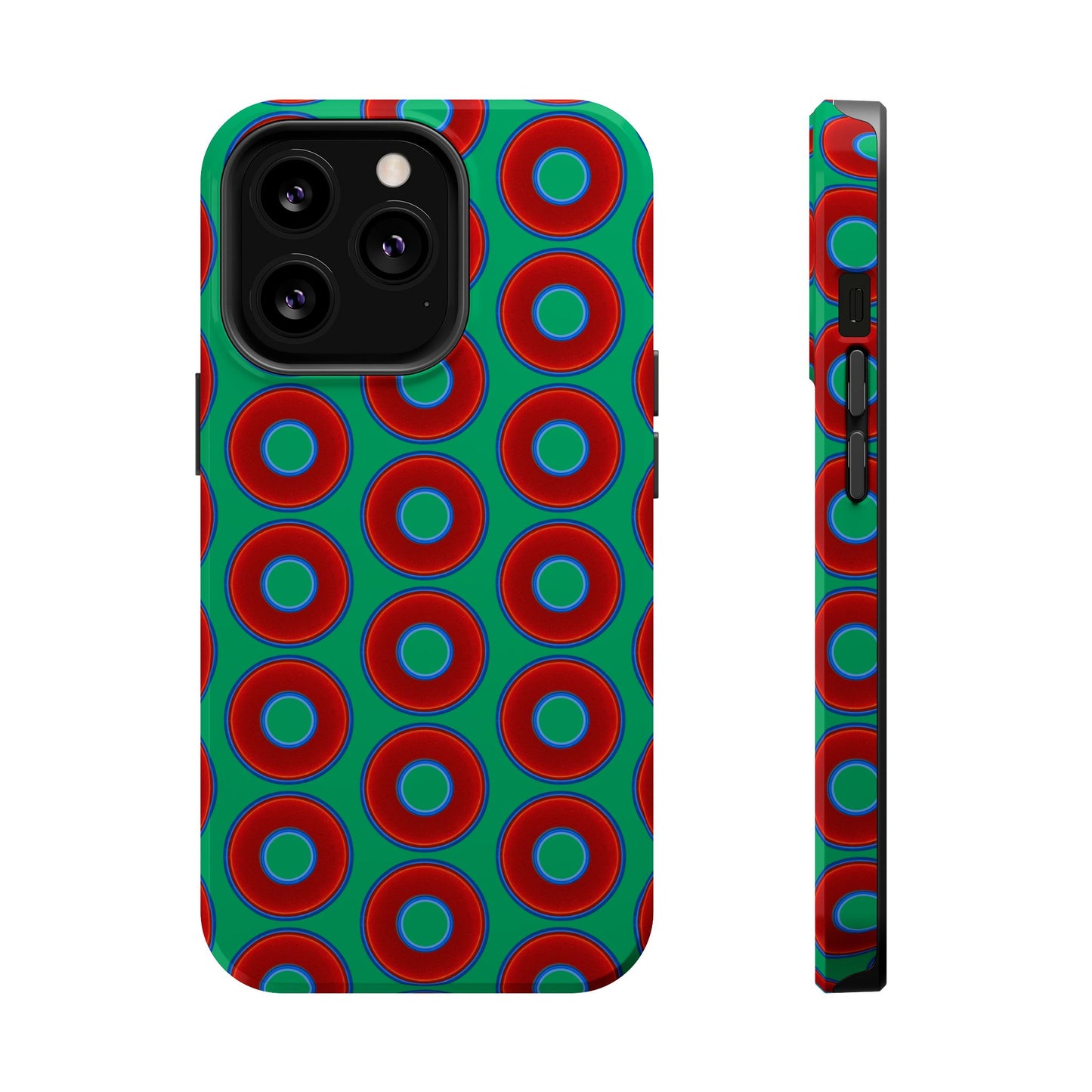 Magnetic Tough Donut Case - red vivid donut print w/jade green background