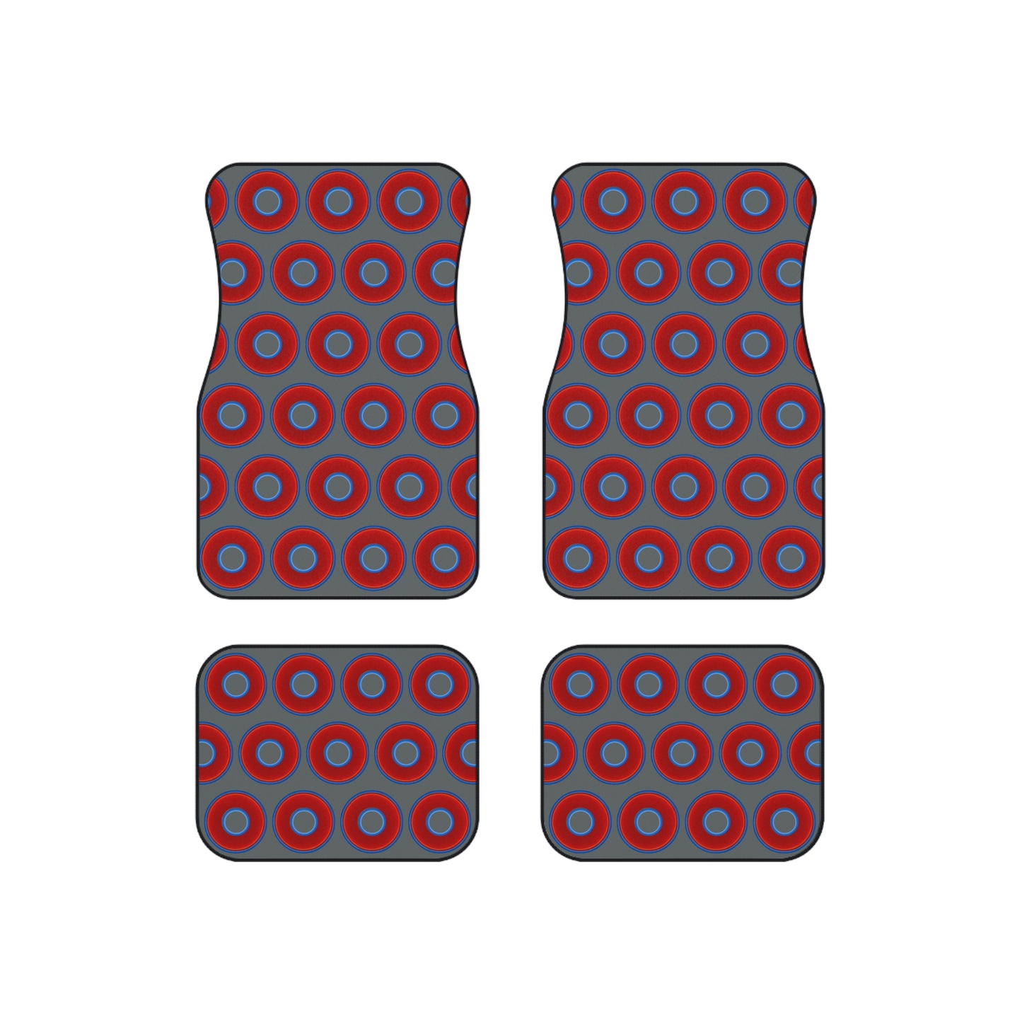 Contacted Car Mats - vivid donut print w/dark gray background