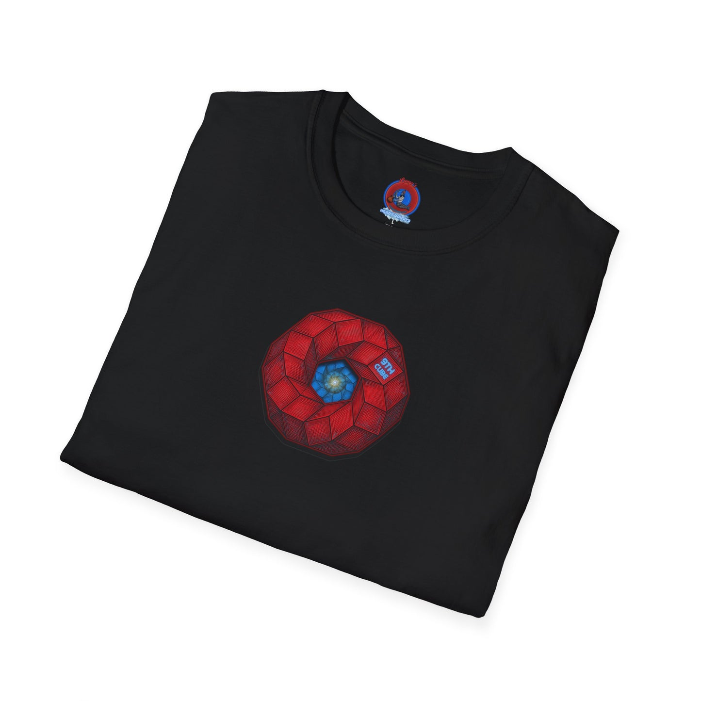 Classic Donut Tee - Unisex Soft-Style - "The 9th Donut" - rustic red/blue cubed donut - variant 2
