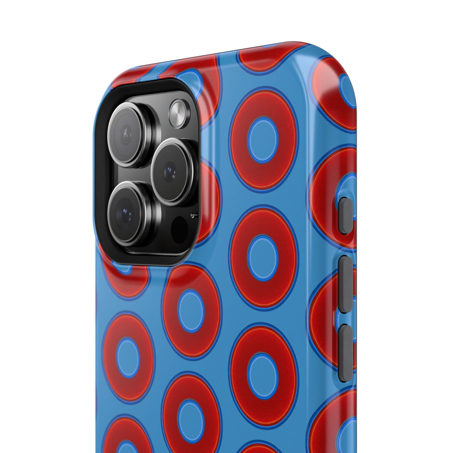 Impact-Resistant Lumpy Donut Case - red vivid donut print w/light steel blue background