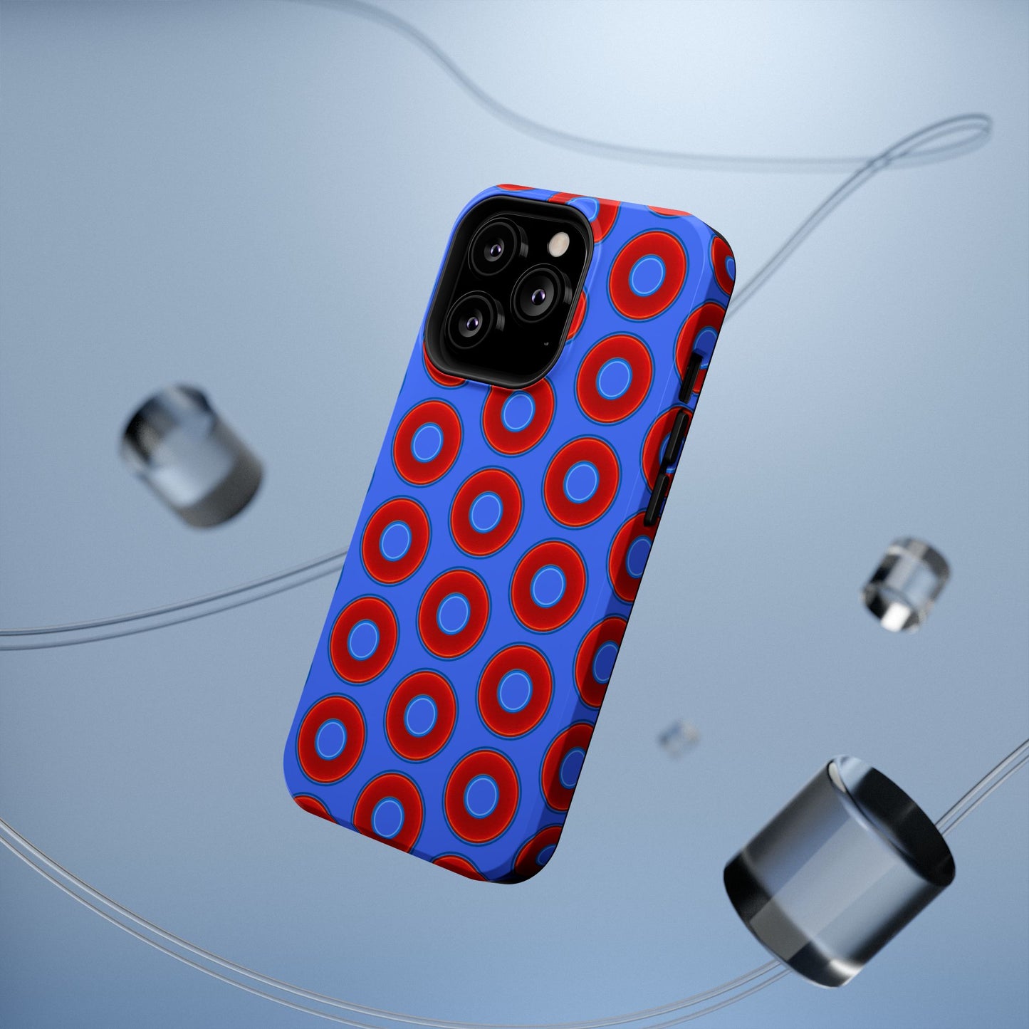 Impact-Resistant Lumpy Donut Case - red vivid donut print w/royal blue background