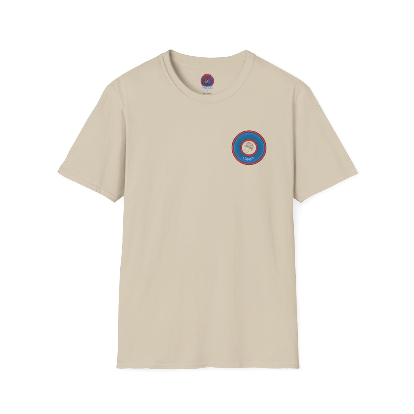 Classic Donut Tee - Unisex Soft-Style - "The Lumpy Donut" - variant 2 - blue/red donut