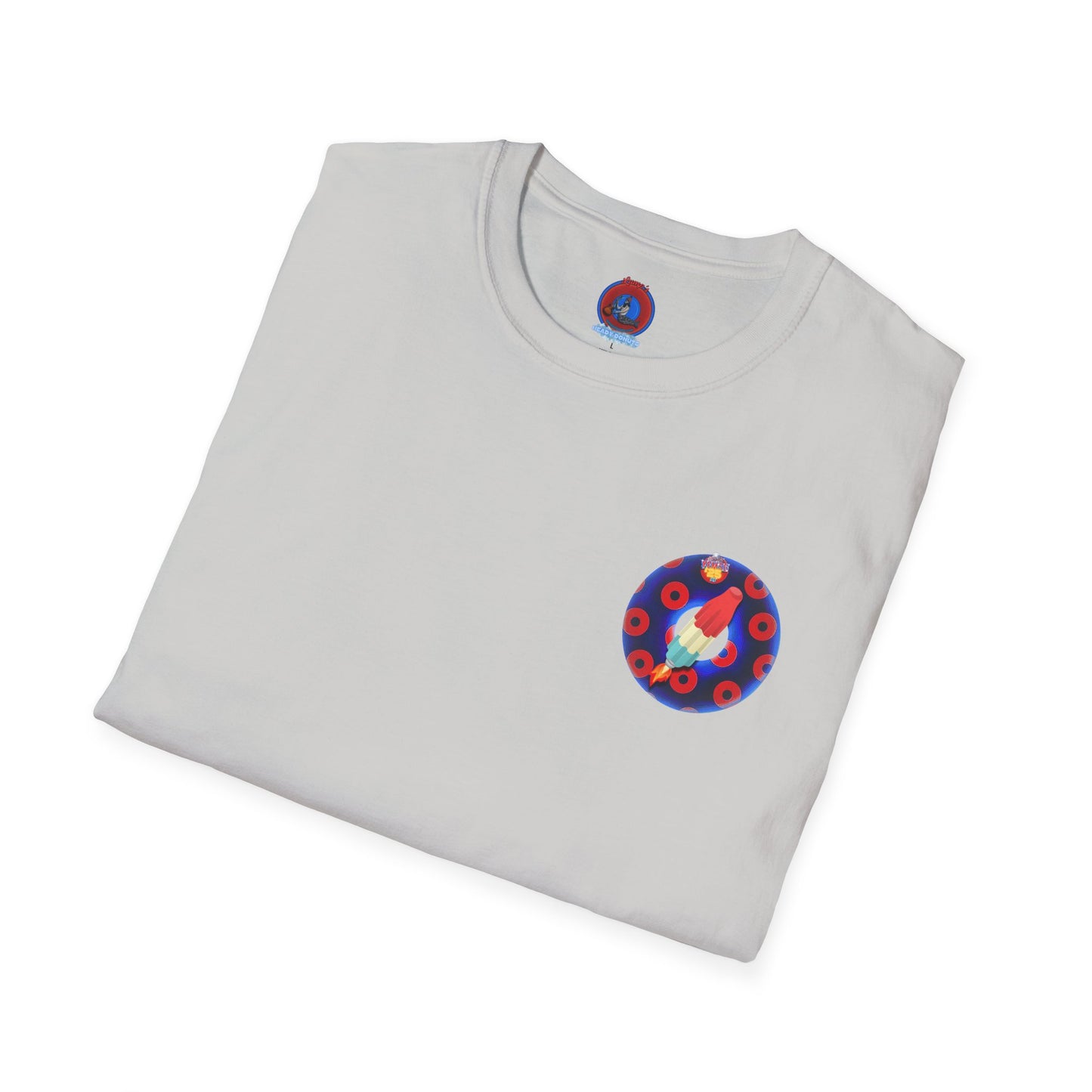 Classic Donut Tee - Unisex Soft-Style - "Blow this Popsicle Stand" - blue/red paradox bomb pop donut - variant 3