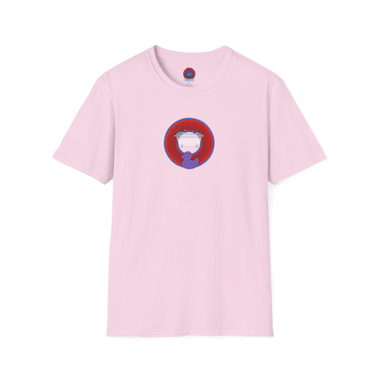 Classic Donut Tee - Unisex Soft-Style - "Rubber Ducky Bath Time Donut" - vivid red/blue donut - w/bathtub - variant 2