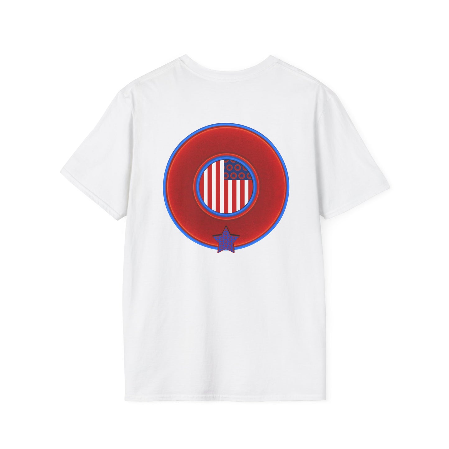 Classic Donut Tee - Unisex Soft-Style - "One Indivisible Donut" - vivid red phreedom donut - w/star - variant 2