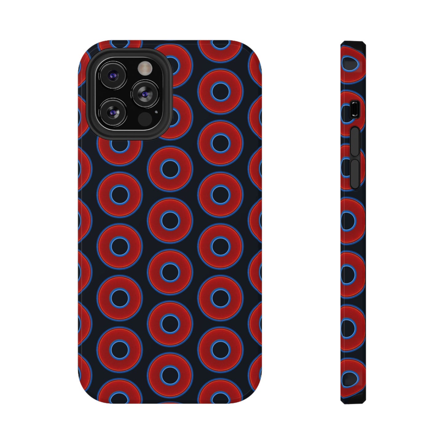 Impact-Resistant Lumpy Donut Case - red vivid donut print w/blue charcoal background