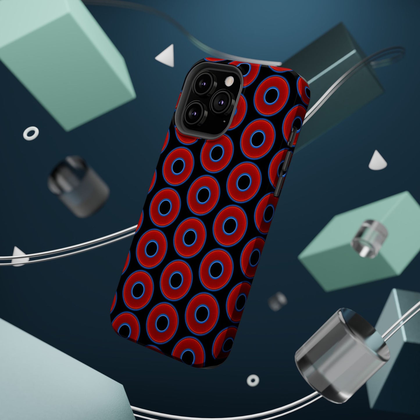 Magnetic Tough Donut Case - red vivid donut print w/black background