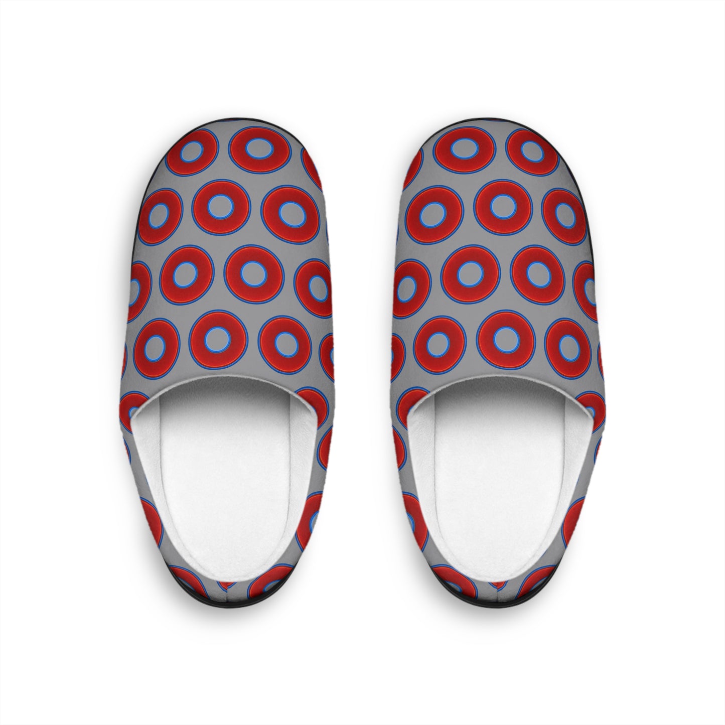 Men's Lumpy Slippers - red vivid donut print w/gray background
