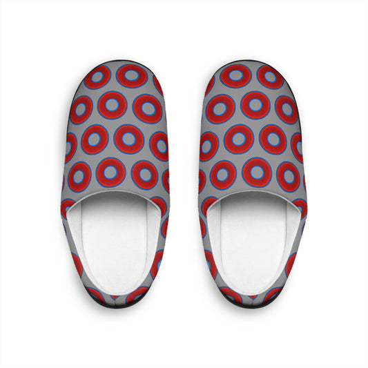 Men's Lumpy Slippers - red vivid donut print w/gray background