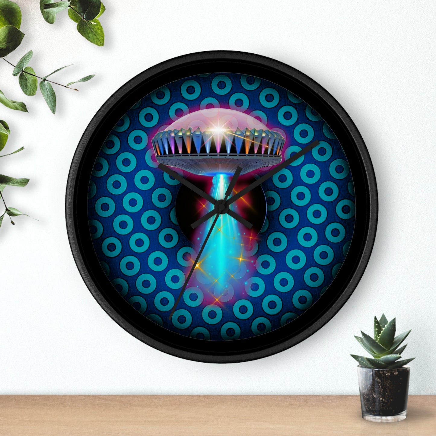 Lumpy Wall Clock - "They Serve Donuts on the Mothership now" - variant 5 - paradoxical blue/turquoise donut w/black background