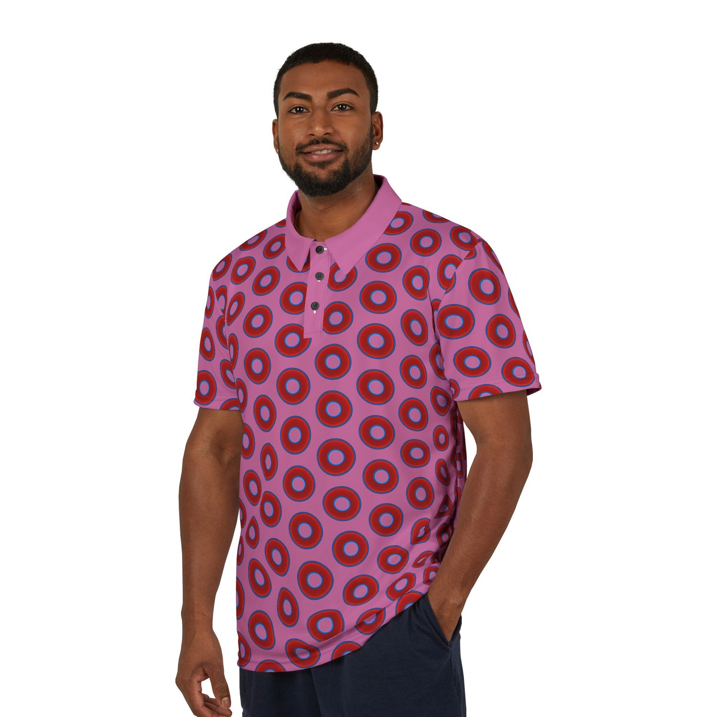 AOP Donut Polo - vivid donut print w/pink background [unisex]
