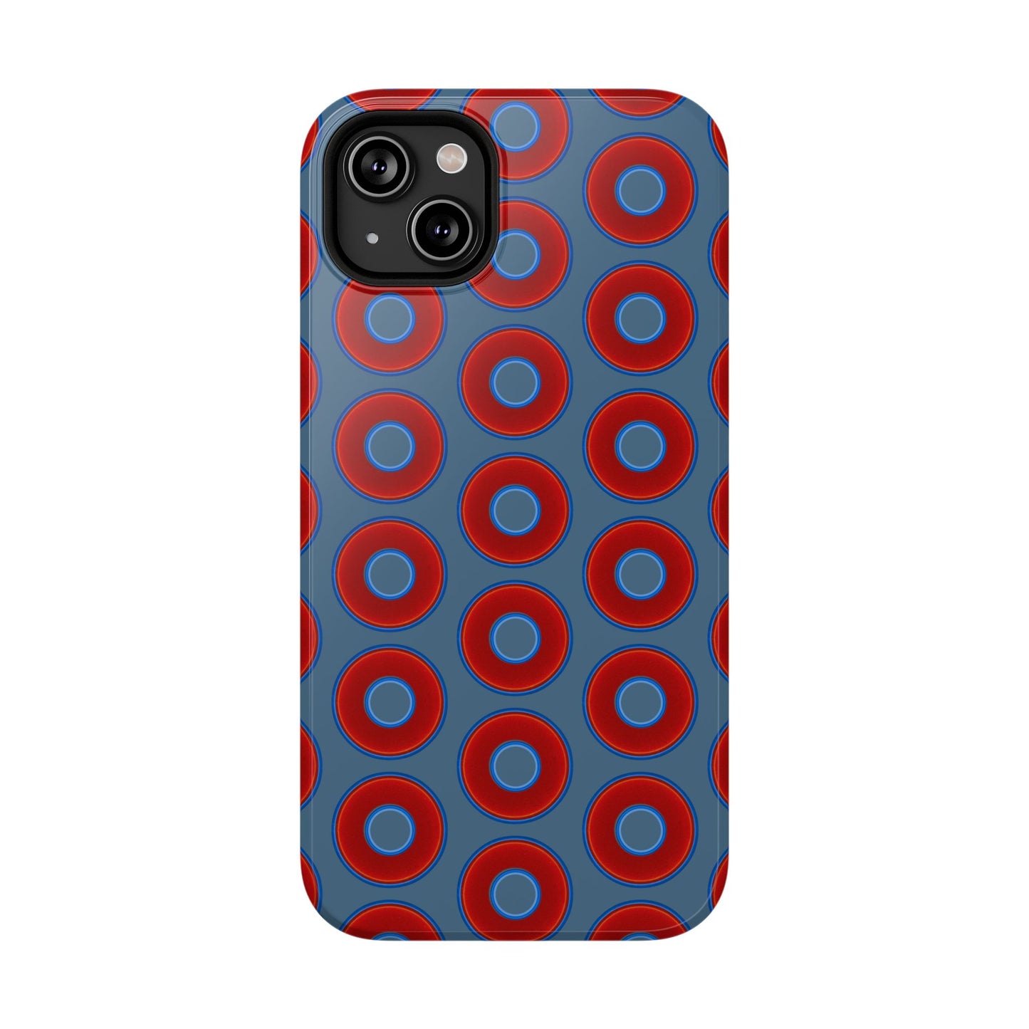 Impact-Resistant Lumpy Donut Case - red vivid donut print w/steel blue background