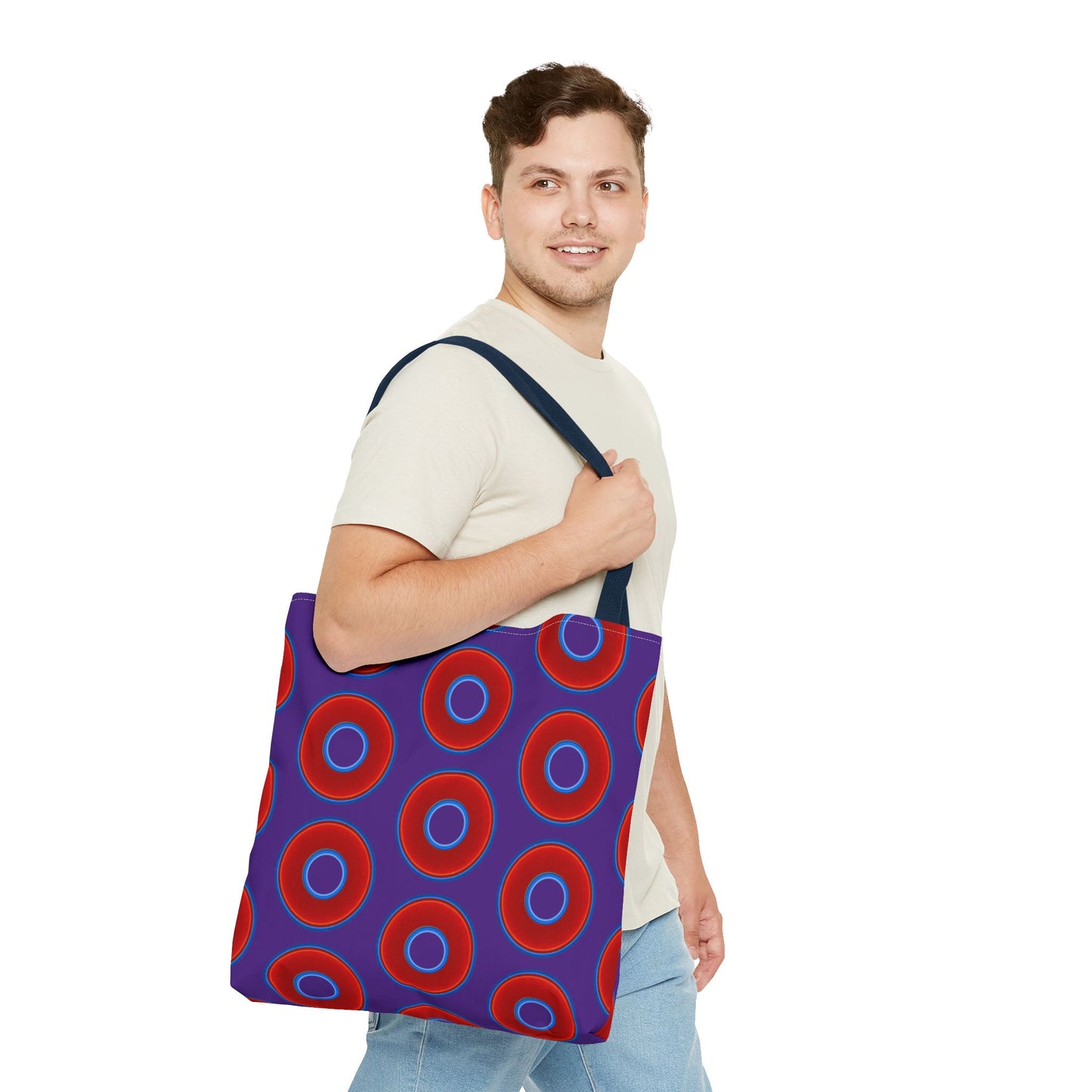 Lumpy Beach/Tote Bag - red vivid donuts w/dark purple background