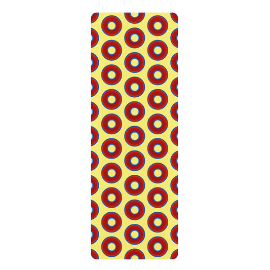 Lumpy Donut Yoga Mat :) - 24″ x 70" - vivid red donut print w/yellow background