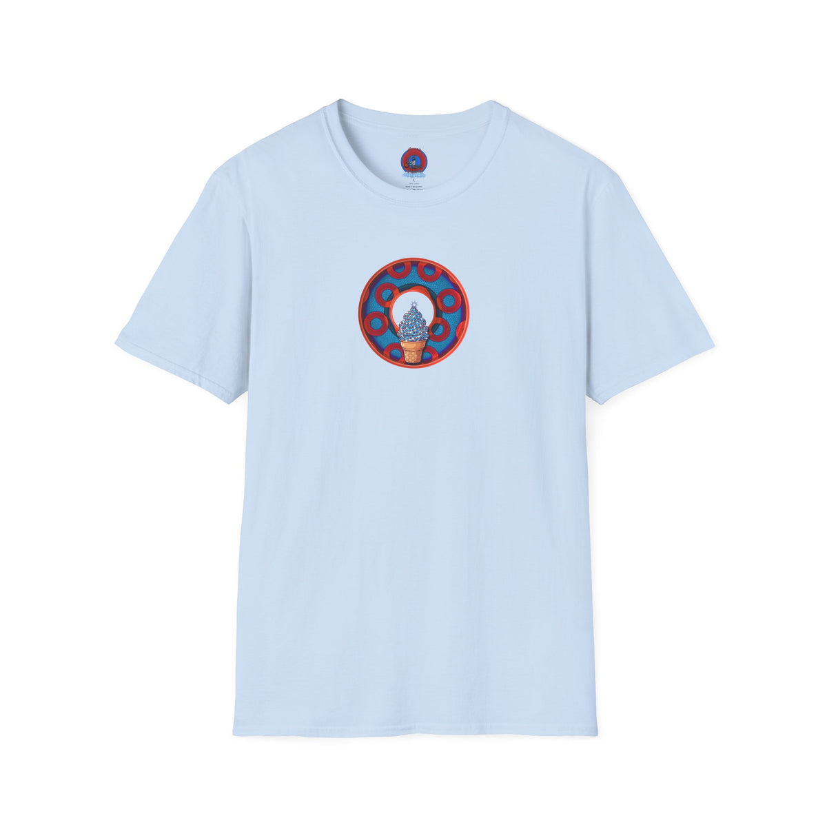 Classic Donut Tee - Unisex Soft-Style - "We All Scream It's ICE Cream" - blue/red rustic paradox donut