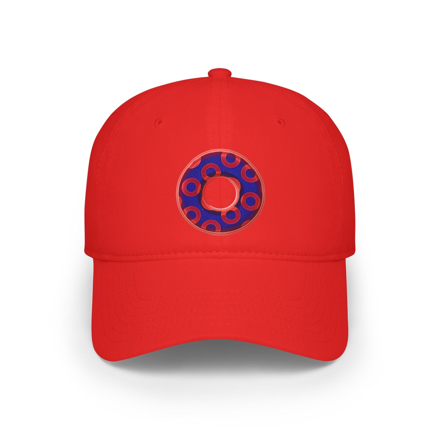 Lumpy Donut Baseball Cap - "Paradoxical Weathered Donut" - variant 1 - red/blue donuts donut w/