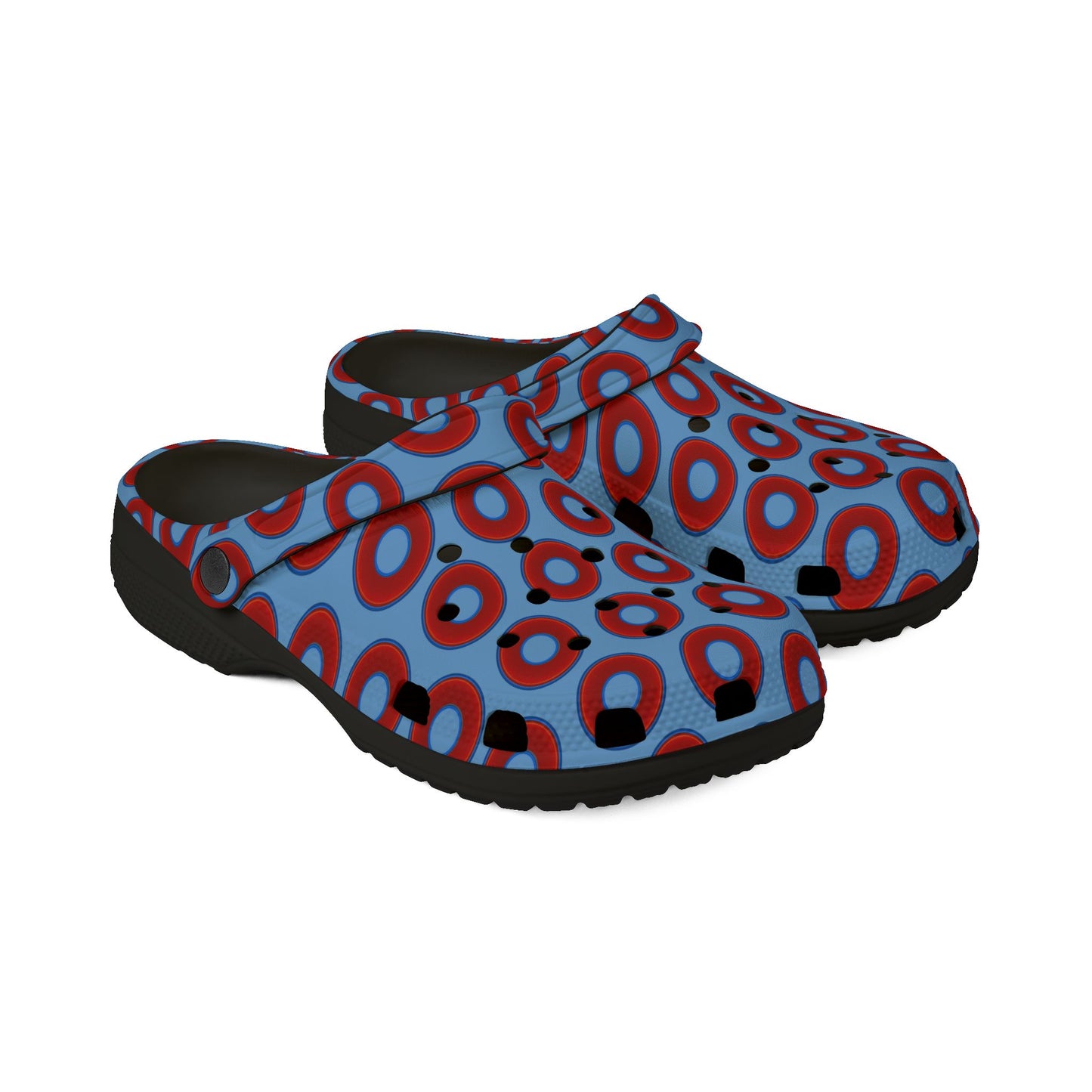 Spatchcocks - donut slip-on shoes - vivid red donuts w/light blue background [unisex]
