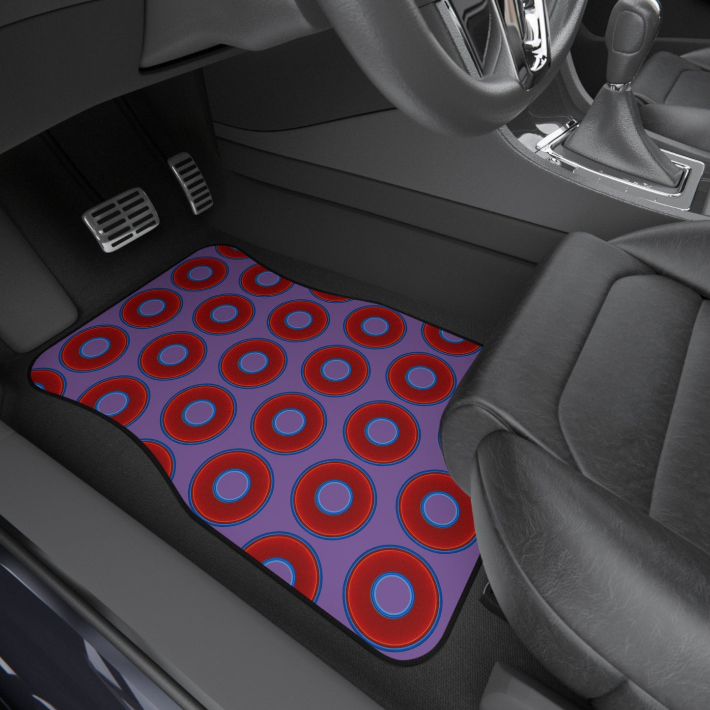 Contacted Car Mats - vivid donut print w/light purple background