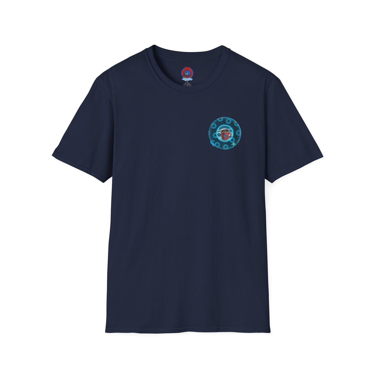 Classic Donut Tee - Unisex Soft-Style - "The Leaky Cup" - paradoxical blue/teal ocean donut -