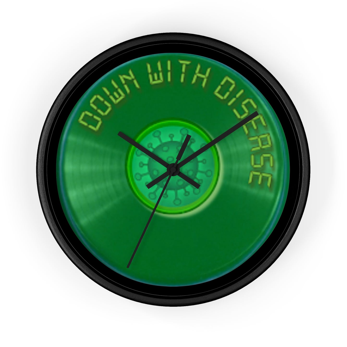 Lumpy Wall Clock - "Down with this Donut Clock" - green vivid donut w/black background