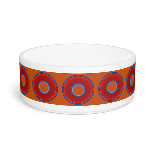 16 oz Lumpy Pet Bowl - vivid red donuts w/dark orange background