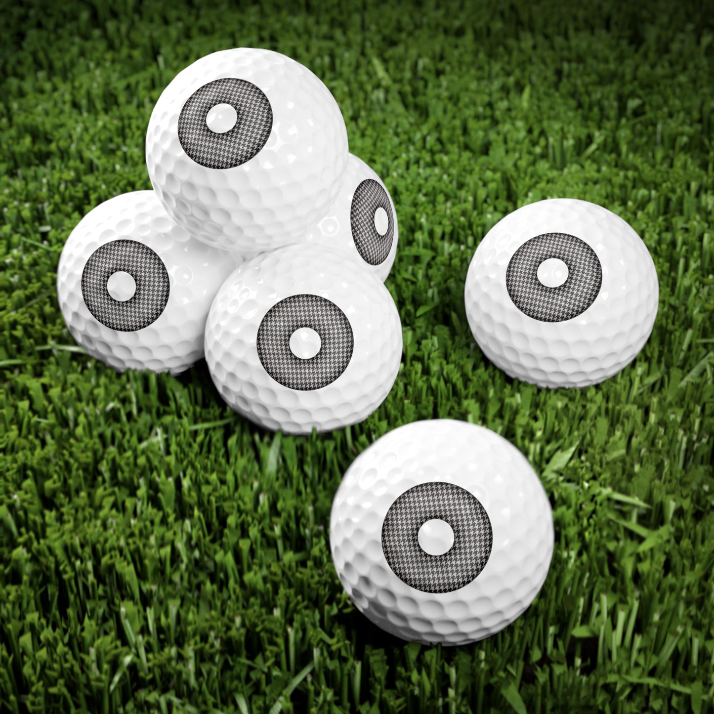 Lumpy Donut Golf Balls - 6-pack - "Ricky's Trailer Park Golf Ball" - black/white houndstooth donut