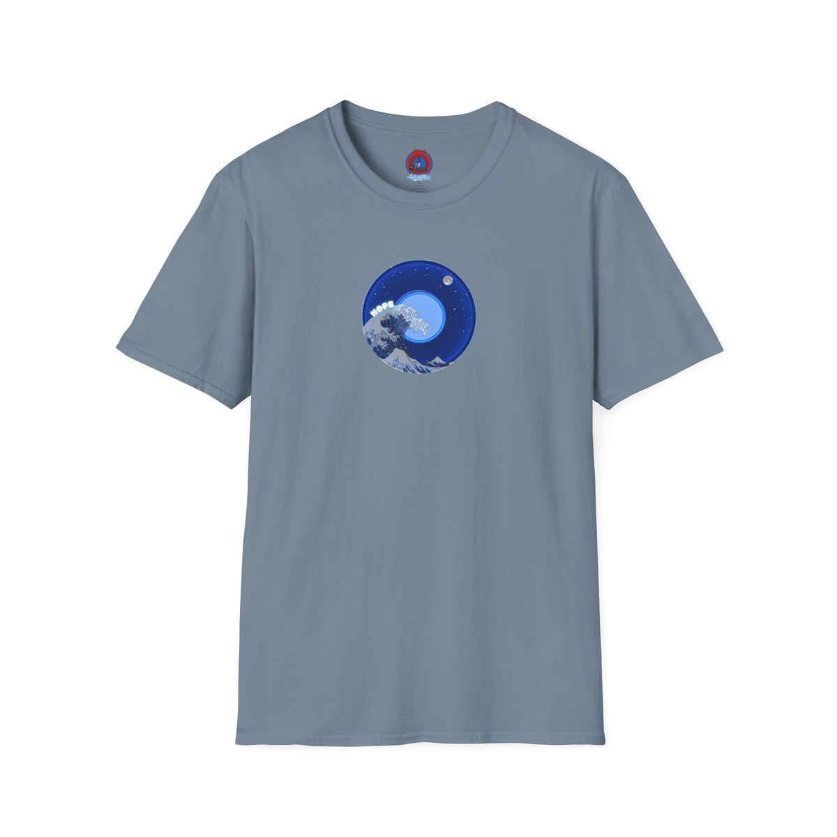 Classic Donut Tee - Unisex Soft-Style - "The Hopeful Waving Donut" - vivid blue donut - variant 1