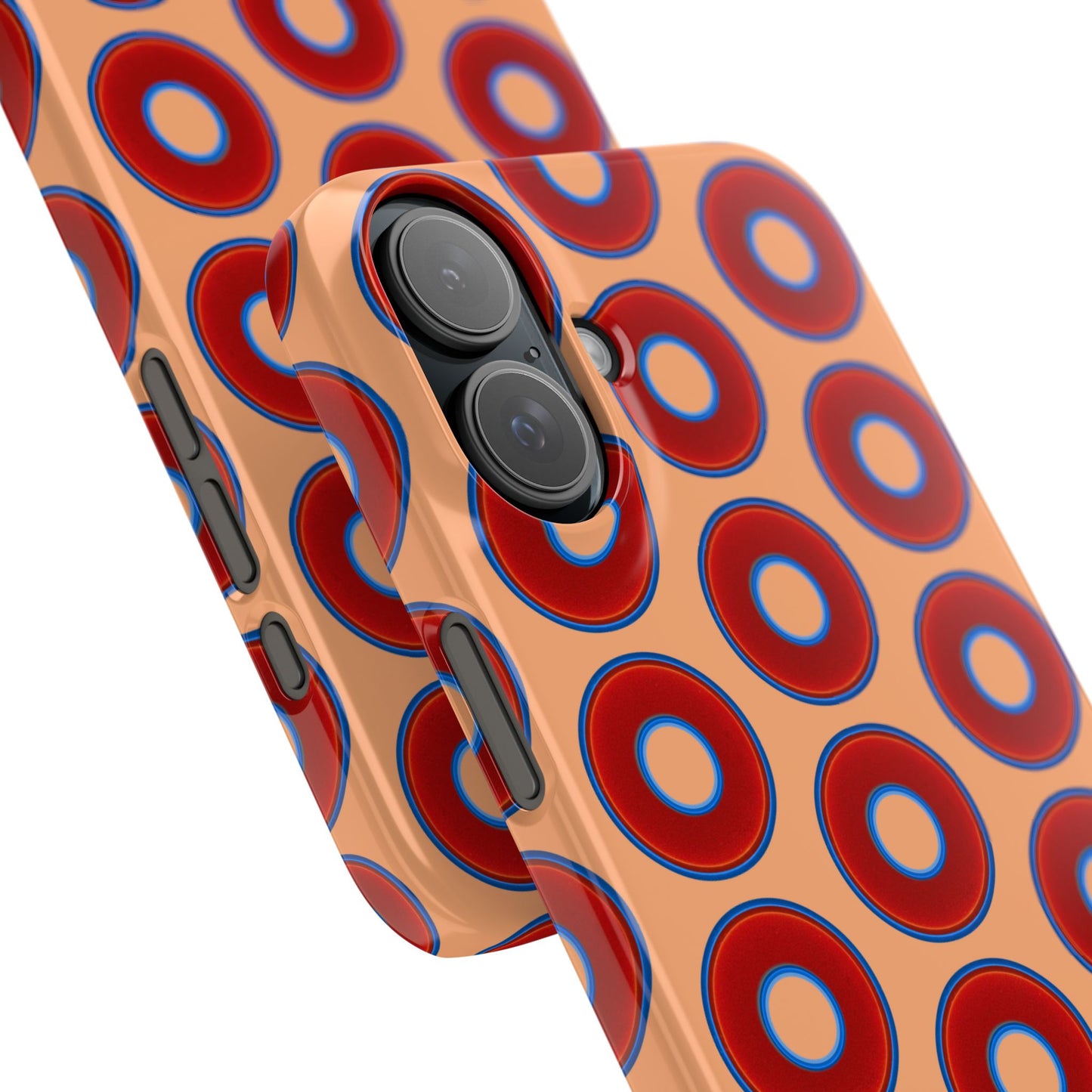 Lumpy Donut Snap Case - red vivid donut print w/peach background